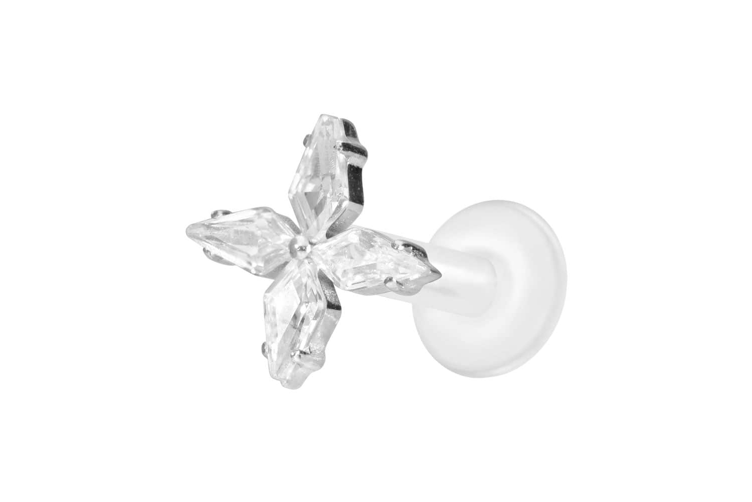 PTFE Labret Piercing mit Innengewinde + Titan-Aufsatz KRISTALLSTERN